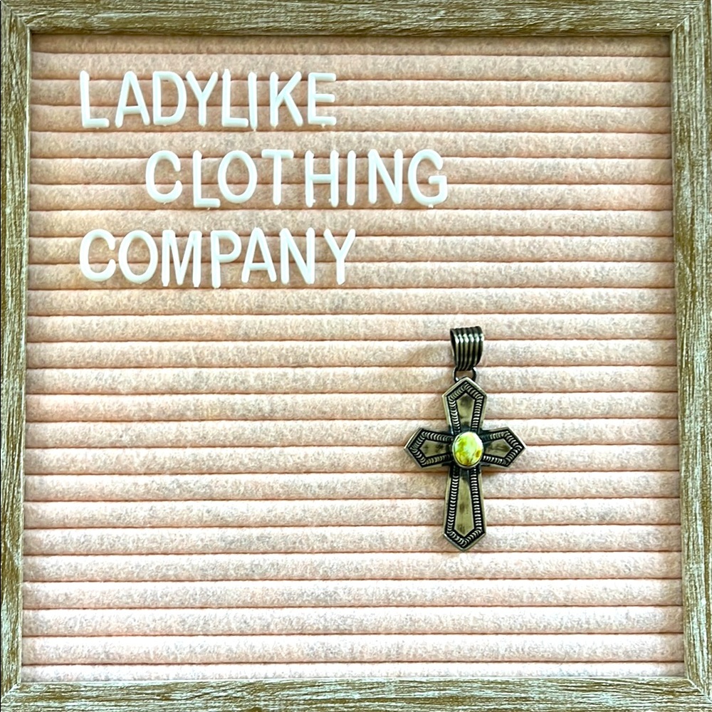 Native made Sterling Palomino Stone Cross Pendant